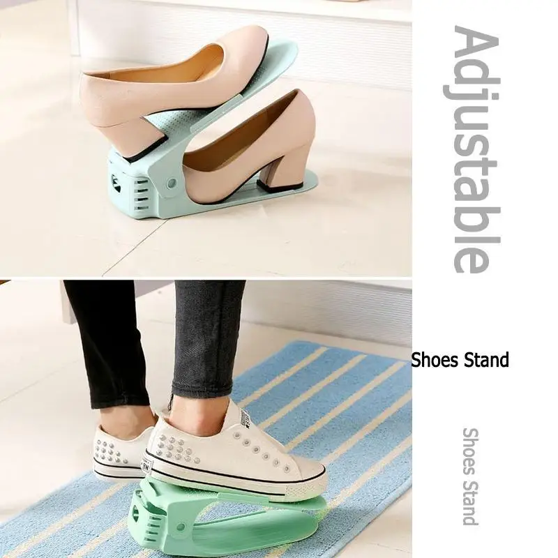 1/5/10pcs Durable Adjustable Shoe Organizer Footwear Support Slot Space Saving Cabinet Double Living Room Shoe Rack Stand Shelf