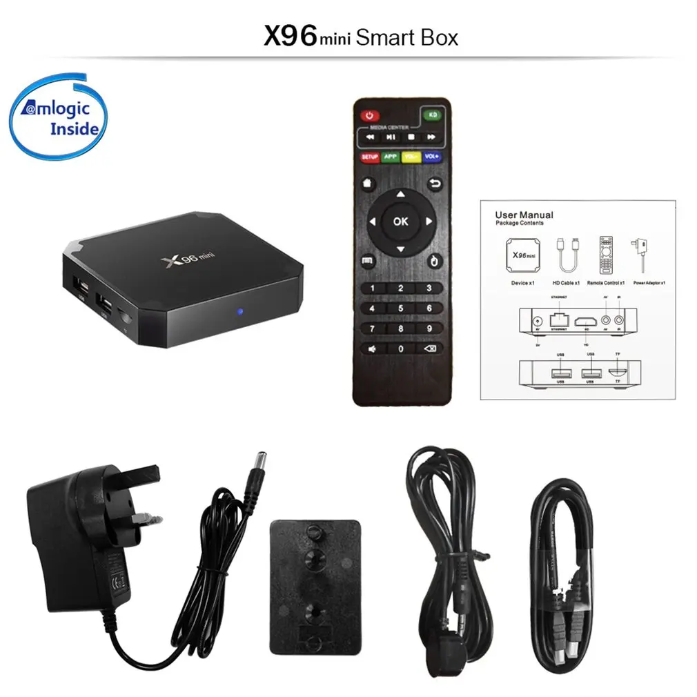 

X96 Mini Smart TV Box for Android 7.1 S905W 64bit Quad Core 1GB DDR3 8GB EMMC Suppot H.265 4K HD 2.4GHz Wifi TV Box Set Top Box