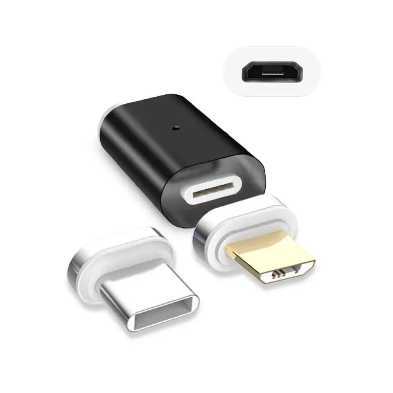 Магнитный Micro USB Женский к type C+ Micro USB со штепселем, для передачи данных и подзарядки конвертер адаптер для samsung Huawei Xiaomi HTC Android телефон - Цвет: Черный