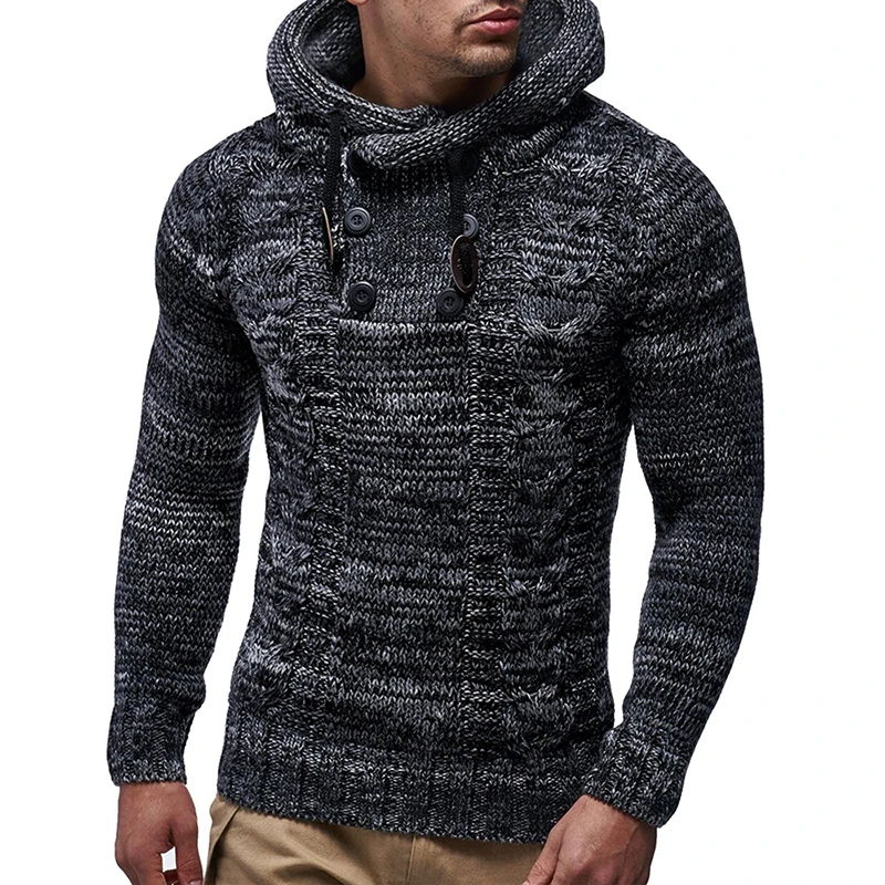 Осень зима мужской твист свитер пальто мужской повседневный серый Однотонный свитер с капюшоном приталенный вязаный пуловер M-2XL