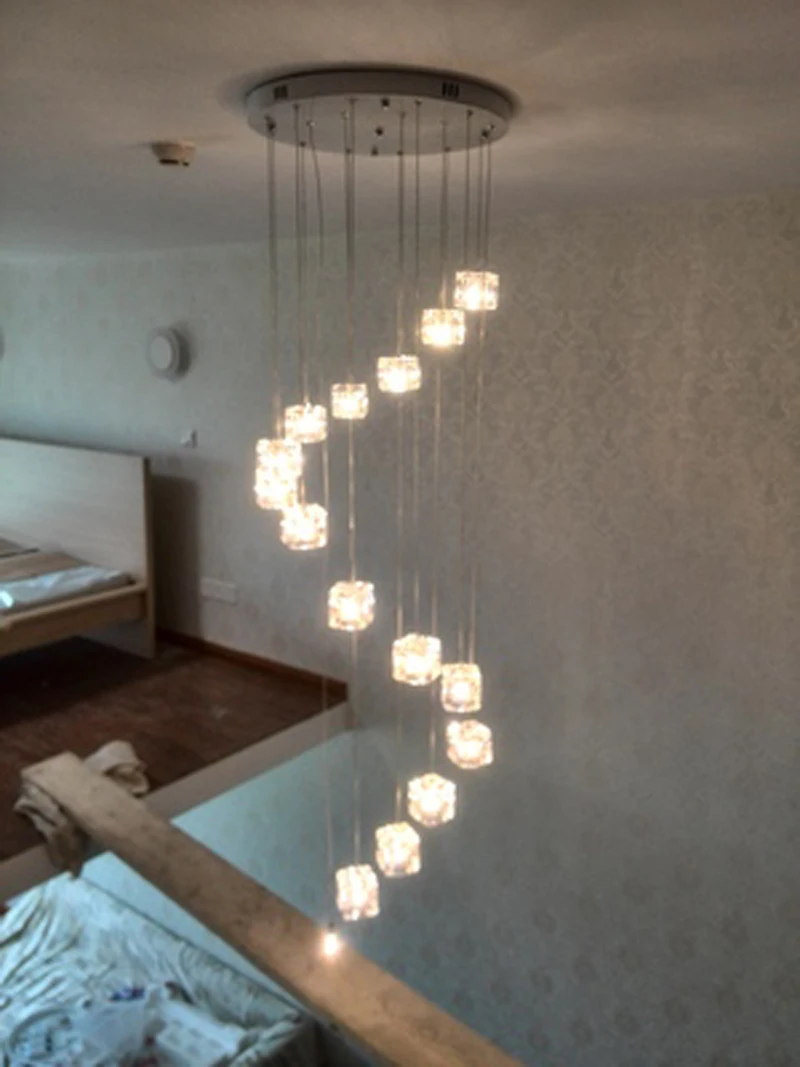 6 25 piezas escalera Art Deco Led cúbica colgante de cristal luces para