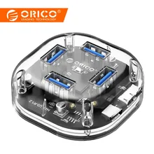 ORICO USB прозрачный концентратор 4 порта USB 3,0 концентратор Разветвитель переключатель 5 Гбит/с Высокая скорость концентратор для мобильного телефона Macbook Air ноутбук ПК планшет