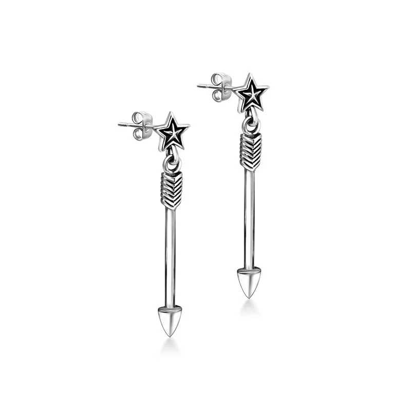 

Vintage Five pointed star Bow and arrow new hot sale stainless steel Ear nail punk rock men jewelry Fast shipping STE1-024