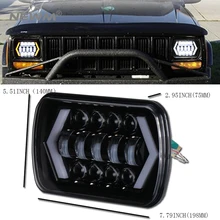 1 Piece 7x6'' 5D LED Headlight Halo DRL 86-95 For Jeep Wrangler YJ 84-01 Cherokee XJ Angel Eyes DRL H4 LED Square Headlights