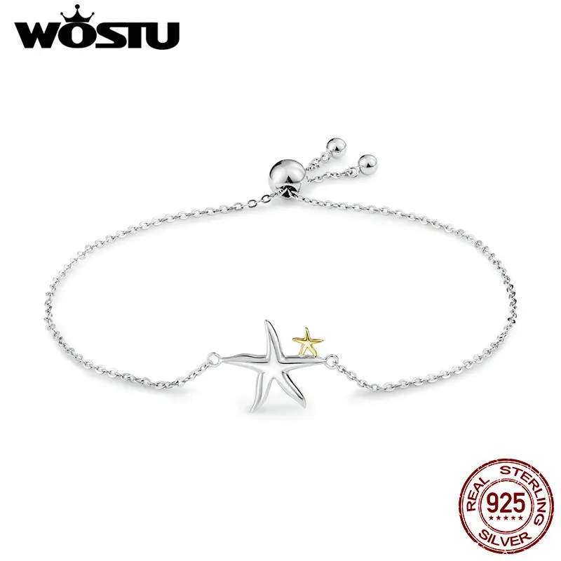 

WOSTU New Trendy Real 925 Sterling Silver Starfish Chain Bracelet For Women Authentic Silver Jewelry Lover Gift CQB025