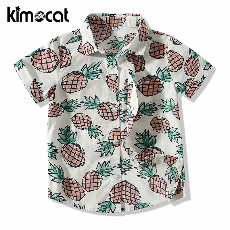 

Kimocat Summer Short Sleeve Baby Boy Clothes Boy Pineapple Shirt 100% Cotton Baby Boy Shirt Cartoon Cart Little Kids Tops Wear
