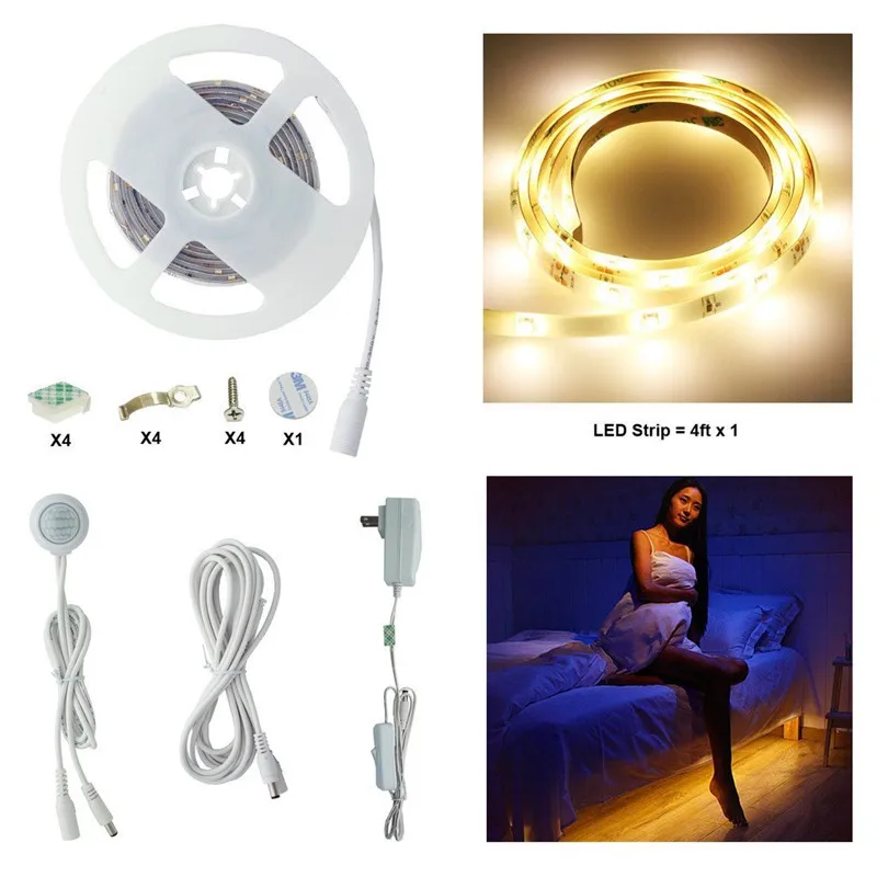 Motion Activated LED Strip Sensor Night Light Illumination with Automatic Adjustable Shut Off Timer, Closet, Staircase Lighting for dual motion activated bed light flexible led strip sensor night with automatic shut off timer promotion