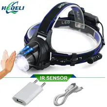 ИК-датчик, светодиодный налобный фонарь CREE XML L2, индукционный головной светильник, Micro USB, перезаряжаемый головной светильник, фонарь, вспышка, светильник, Головной фонарь 18650