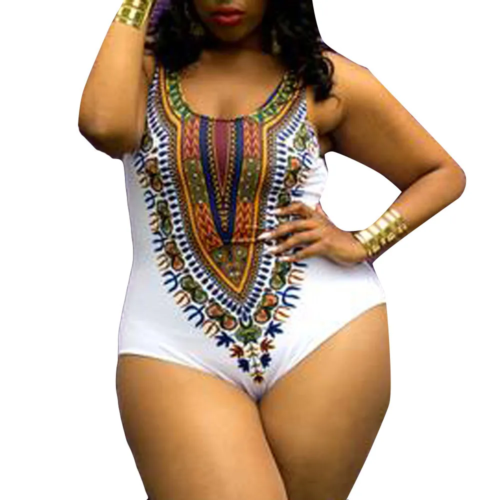 Женский купальник-бикини большого размера с принтом Дашики в африканском стиле, Цельный купальник для женщин размера плюс Z0503