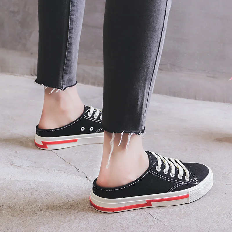 

2018 New Korean Version of The Original Half Slipper Women's Canvas Shoes Chic Port Style Retro Summer Small White Shoes 5