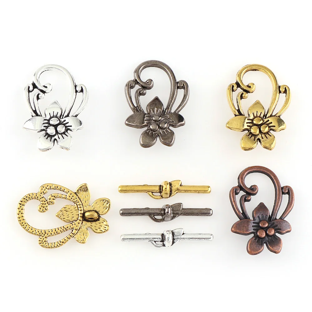 

20x29m10 Sets Flower Shape Fastener Bracelet OT Toggle Clasp Gold Silver Antique Bronze Color For Jewelry Making Diy Accessories
