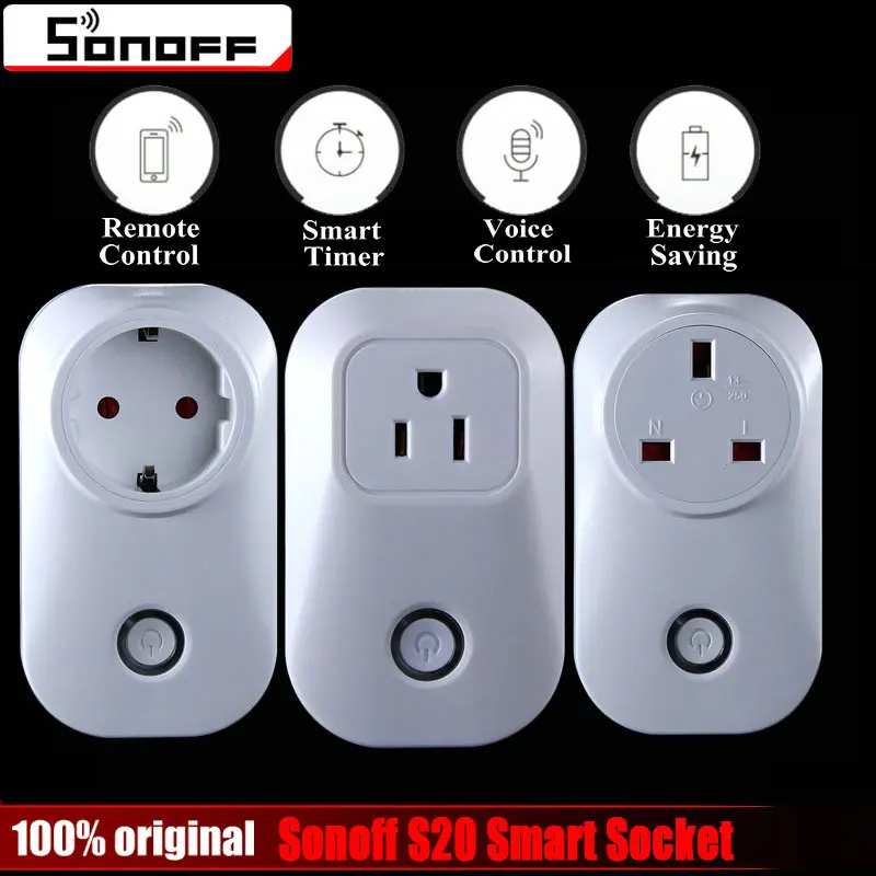 

Sonoff S20 Wifi Wireless Remote Control Socket Smart Home Power Socket EU US UK Standard Via App Phone Smart Timer Home Plug