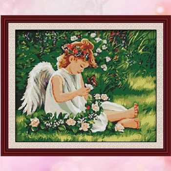 

Joy Sunday Counted cross stitch kits embroidery kits set Angel greenery DMC fabric living room deco painting deal free shipping