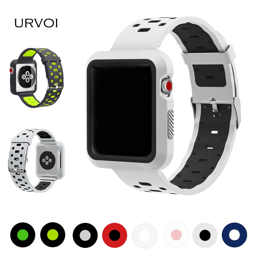 Urvoi ремешок для Apple Watch Series 1 2 3 силиконовый ремешок с чехол для Nike+ часы наручные для iwatch работы из двойной цвет гибкие