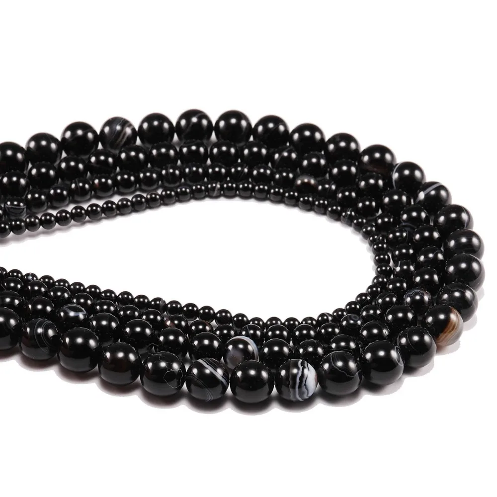 

1strand/lot Black Beads Round Carnelian Natural Banded Agat Natural Stone Charm Beads For Jewelry Making DIY Bracelet Necklace