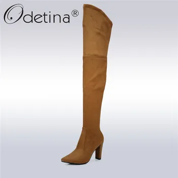 

Odetina Autumn Winter New Fashion Ladies Over The Knee Boots Women Side Zip Sexy Pointed Toe Thick High Heels Women Thigh Boots