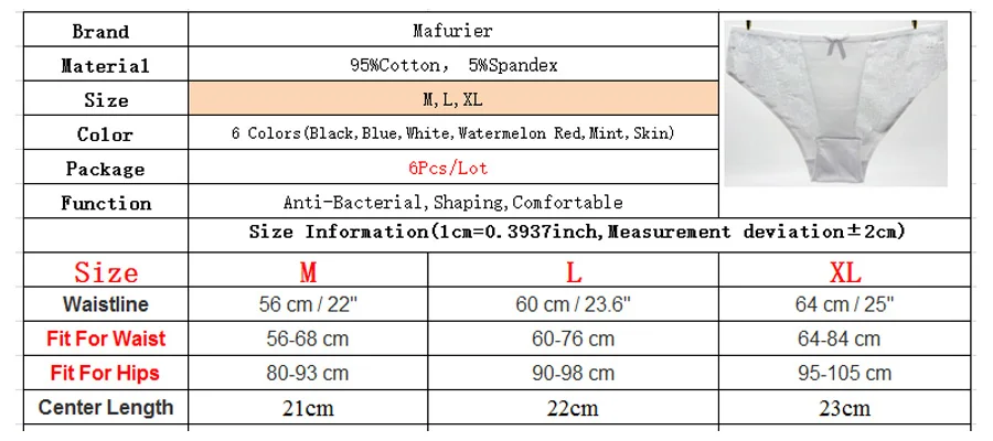 Mafurier/Новое поступление, сексуальное кружевное белье трусики, женские хлопковые трусы, короткие мягкие трусики на завязках для женщин, 6 шт./партия