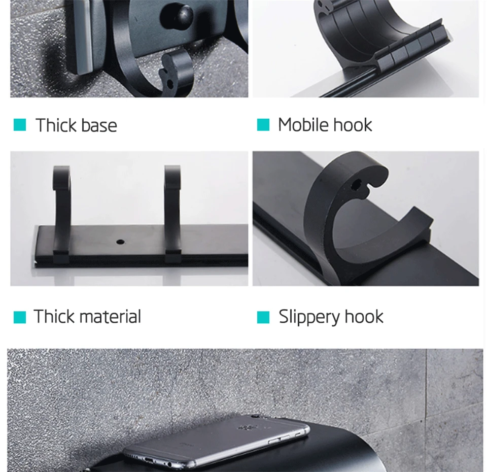 Eye Free Bathroom Accessories Black Towel Rack Hooks Shower Rack Corner Toilet Paper Holder Box Toilet Brush Towel Rails (10)