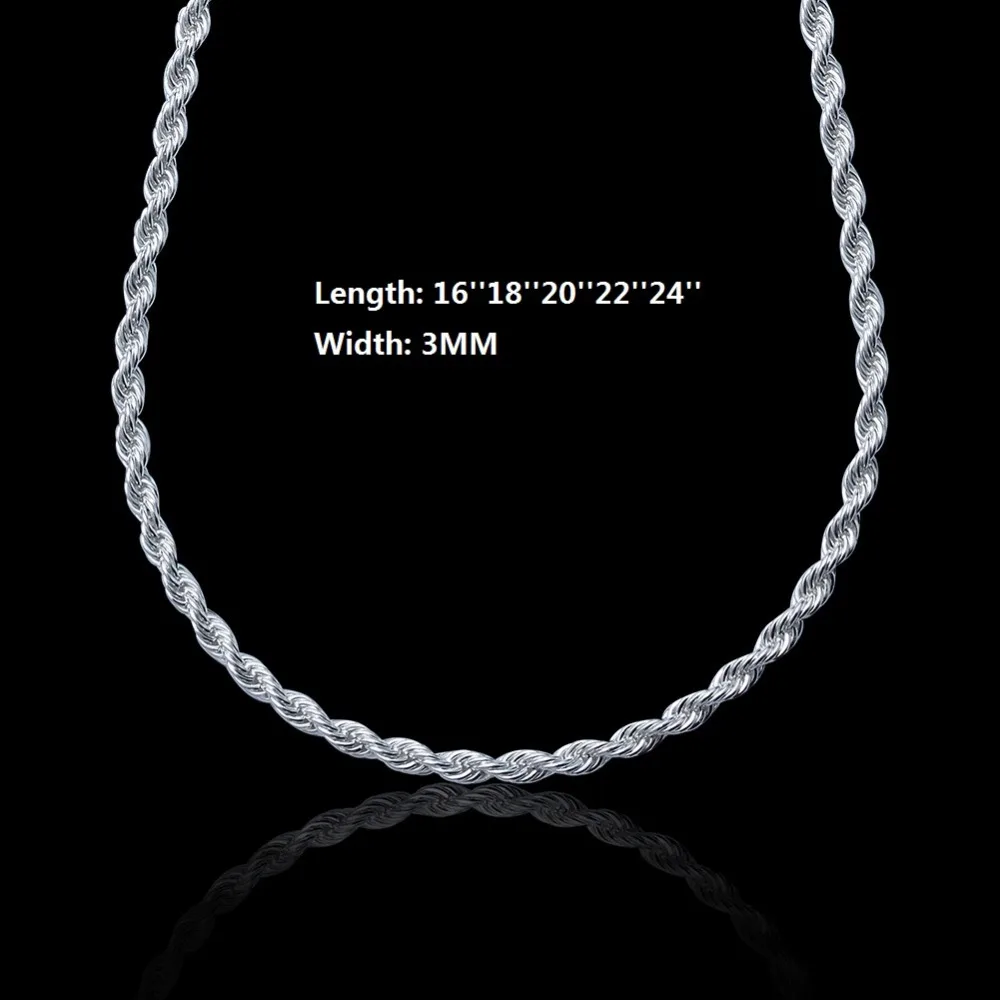 3MM Width Silver Twisted Rope Necklace Chains Jewelry High Quality for