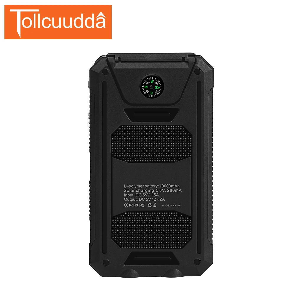 bilder für Tollcuudda 10000 mAh Solar Power Bank 2 USB Wasserdichte LED-Licht Externes Ladegerät Mit Haken Für Telefon poverbank bilder für Tollcuudda 10000 mAh Solar Power Bank 2 USB Wasserdichte LED-Licht Externes Ladegerät Mit Haken Für Telefon poverbank