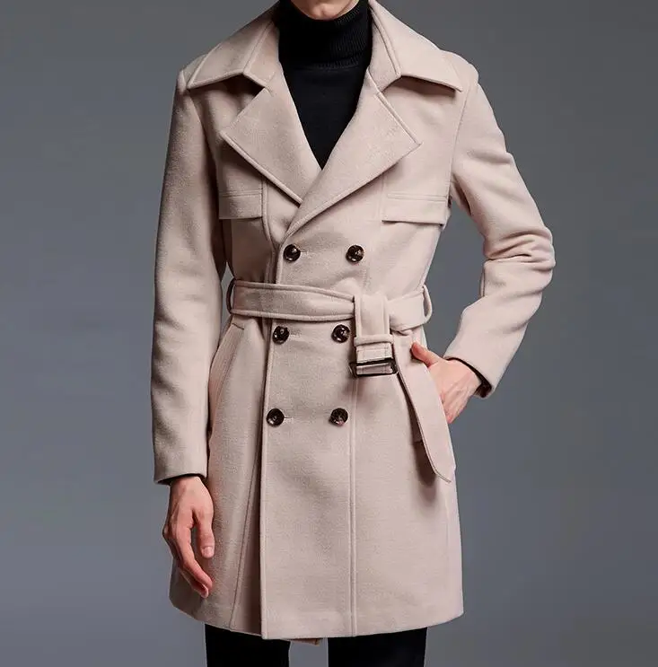

S--6XL Hot 2019 Winter Men's New Fashion Double-breasted cashmere overcoat with a large woolen coat