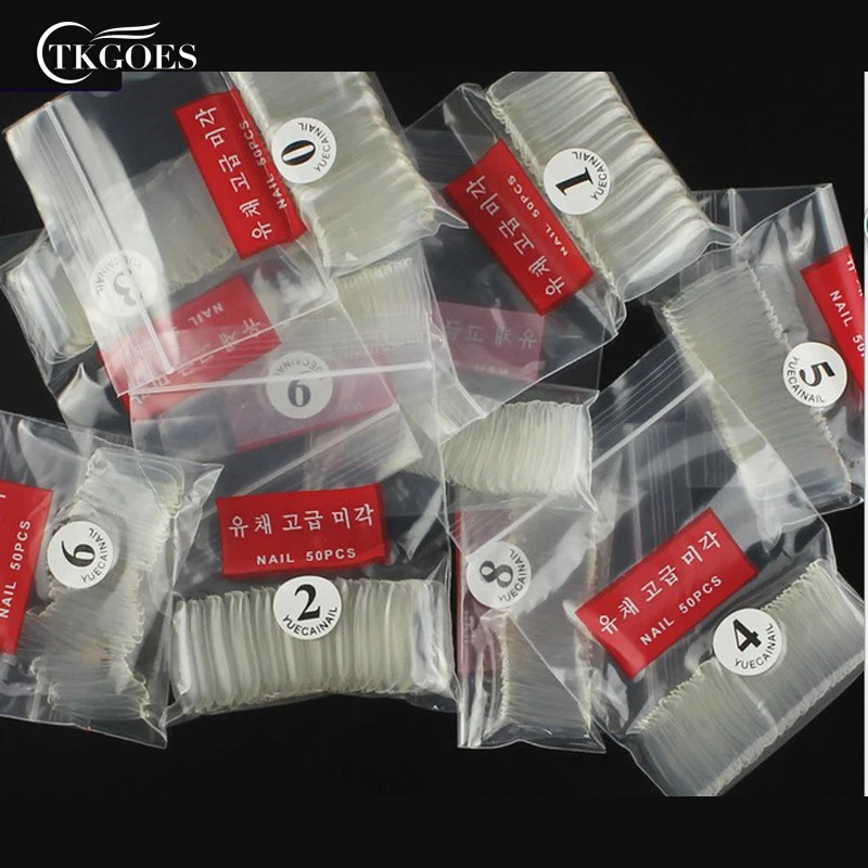 

TKGOES 500PCS/Pack Beauty Clear Full Cover False Nail Tips Acrylic Artificial False Nails Full French Nail Art Tips NEW CLEAR