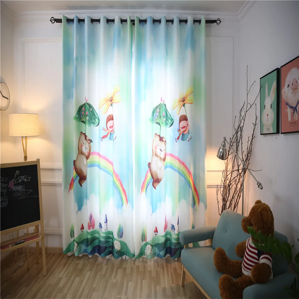 

Rainbow Happy Bear Kids 3D Window Curtain For Living Room 2 Panel Size 2mx2.7m Bear Rainbow Girls Room Curtains Home Decor