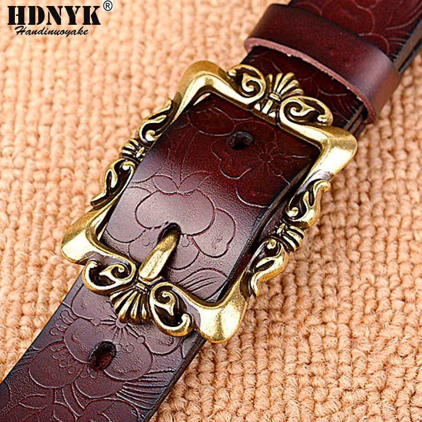 

Top Quality jeans girdle Hot New Vintage Belt Woman Genuine Leather Cow skin strap Fashion Floral Buckle Belts For Women