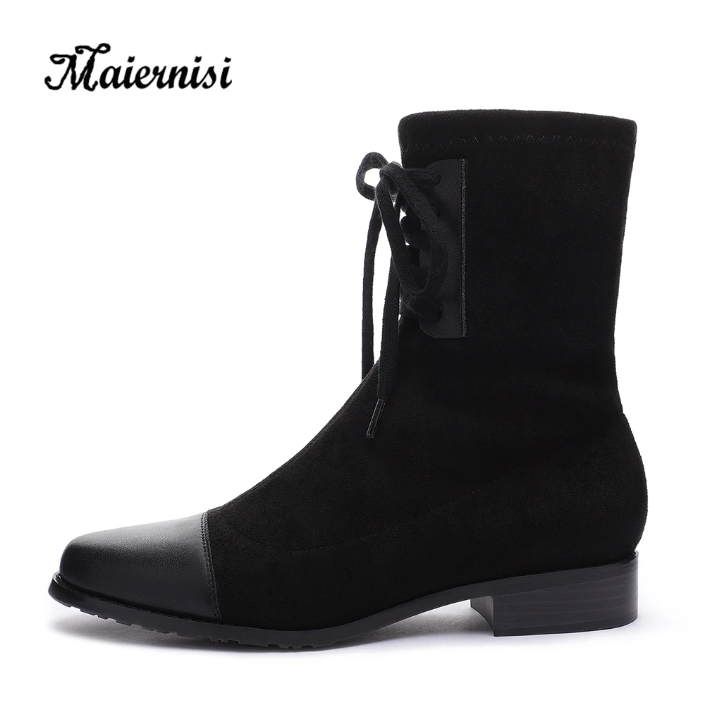 

MAIERNISI Fashion Women's Boots Trend Martin Boots Thick With Motorcycle Boots Winter Warm Boots Leather Stitching Design