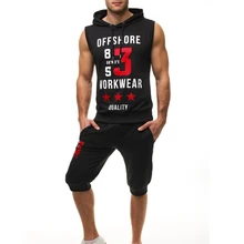 ZOGAA мужской спортивный костюм безрукавка с капюшоном жилет рубашка и шорты Комплект из двух предметов повседневная спортивная одежда с принтом спортивные костюмы