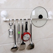 Suction Cup Towel Bar with Hooks Stainless Steel Wall Rod Rack Rust Proof 180 Degree Rotate Home Kitchen Bathroom Storage Bars