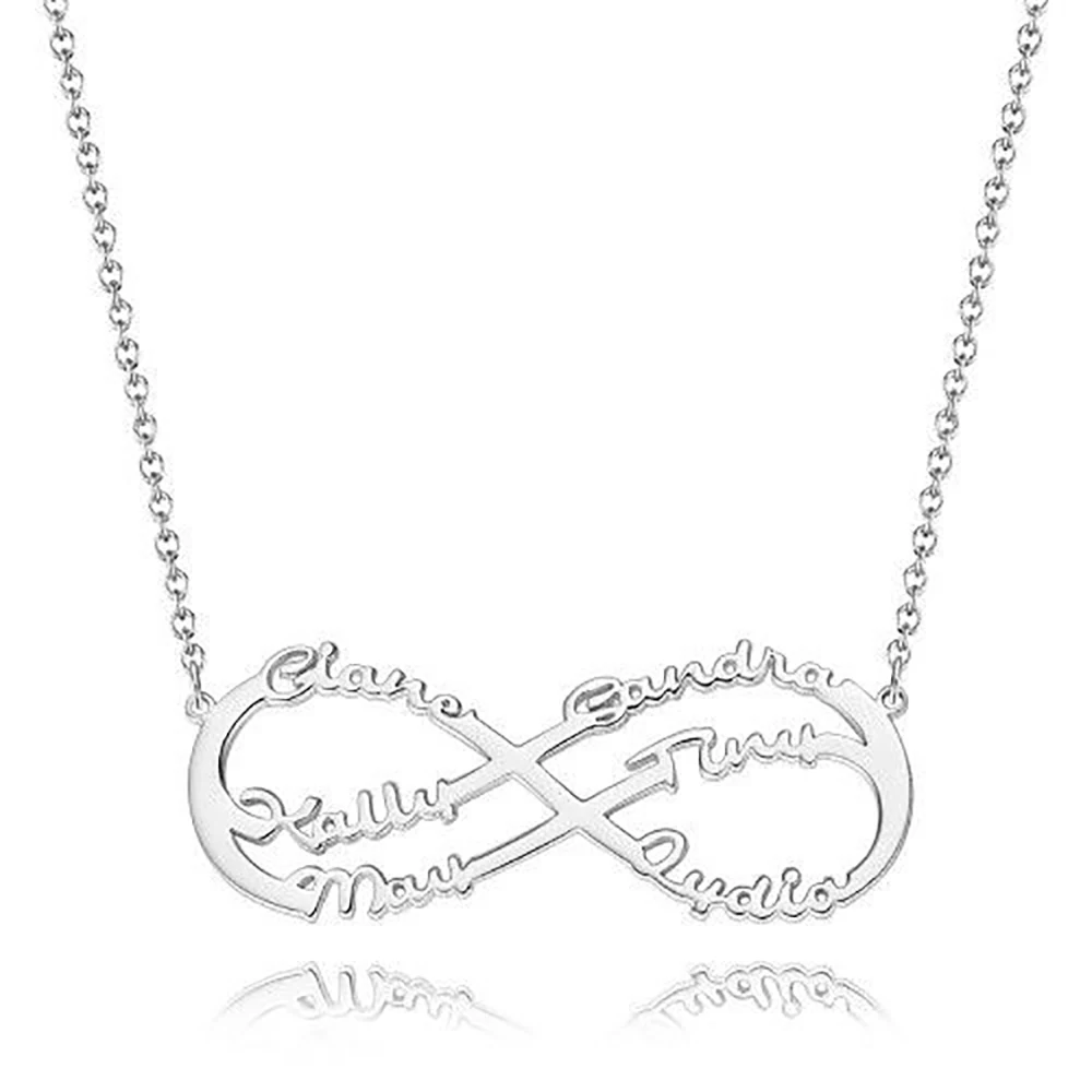 

RIR meaningful Infinity Necklace With Six Names Pendant Custom Name Pendant Jewelry Stainless Steel Rose Gold Color for Mom