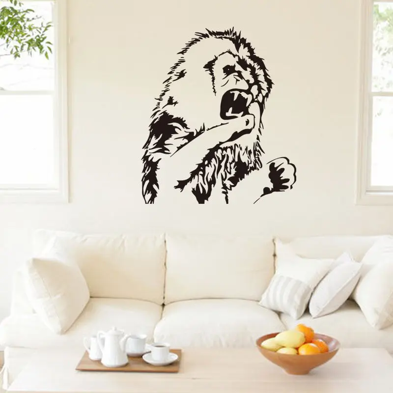 

Removable Freighting Lion Decal Living Room Funny Wall Sticker Fuzzy Leo Vinyl Decal Home Decor Vinyl Wall Sticker W-105