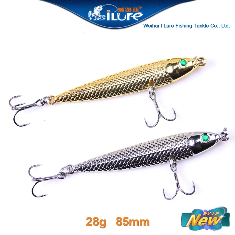 

Free shipping 28g 85mm Ilure Lure Silver/Gold 3D Minnow Salterwater Lure stickbait Metal Body Sinking