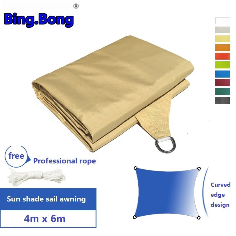 Sombrilla para el sol al aire libre vela 4x6 m PU impermeable 100% tela Toldo para la playa piscina, balcón