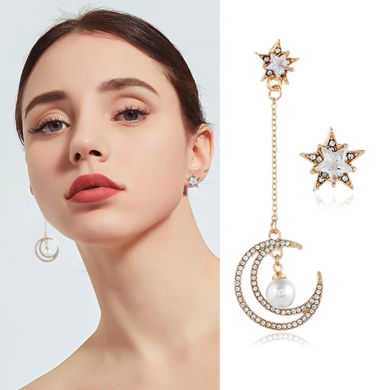 

2019 Brincos Aretes Source Factories In Europe And The Star Earrings Asymmetric Pentagram Contracted With Diamond Pearl Stud