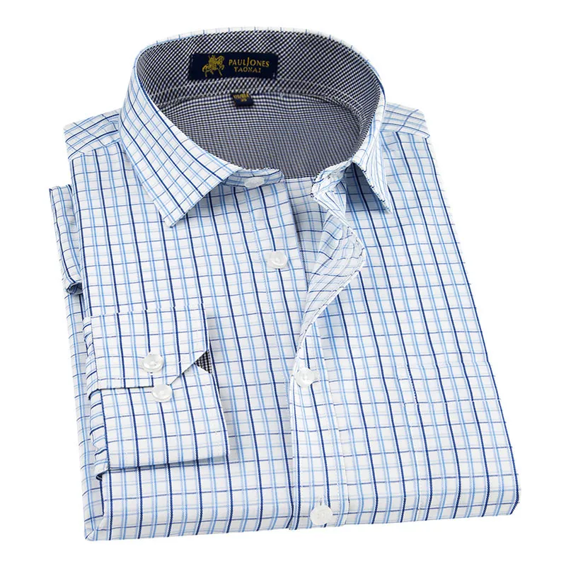 

2018 Newest turn down collar long sleeve fashion plaid non-iron easy care no elastic regular fit business men casual shirts