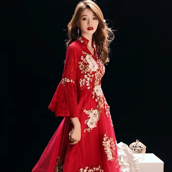 

Embroidery Chinese Oriental Wedding Female Noble Cheongsam Vintage Evening Dress Elegant Modern Celebrity Banquet Dresses