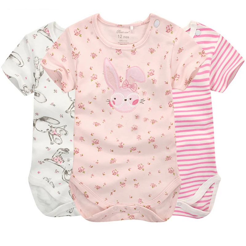Y445 одежда для малышей с кроликом новая одежда для малышей весенне-летние детские джинсы с короткими рукавами из чистого хлопка, комплект из 3 предметов, подарочная упаковка