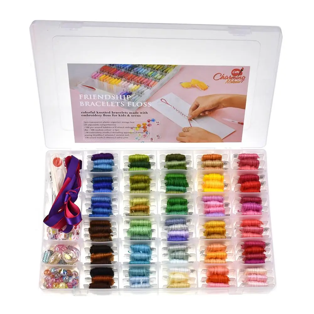 Kids Embroidery Floss Thread DIY Cross Stitch Kit Letter Beads Ribbons Friendship Bracelet String Kits embroidery beads