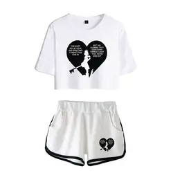 Горячая Распродажа Kingdom Hearts принт женский s футболка наборы + короткие брюки Harajuku открытый пупок Футболка Модные женские комплекты из двух