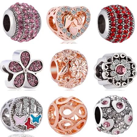 

European Crystal Flowers Butterfly Stars Infinity Charms Beads Fit Pandora Bracelets Necklaces for Women Valentine's Day DIY