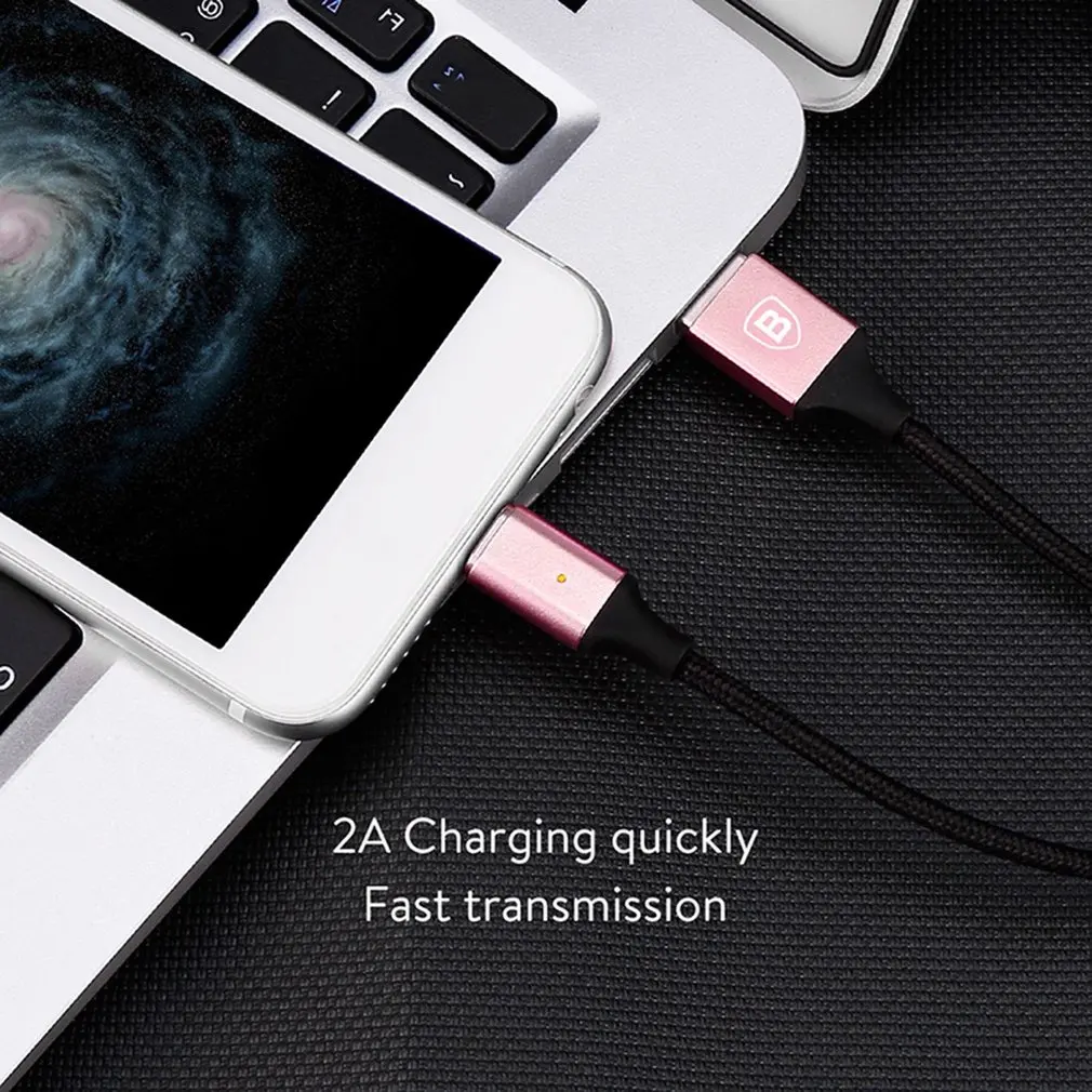 

Baseus Magnetic Cable Nylon Data Cable Data Line With Adapter For iPhone USB Cables Braided Magnet Charger Cable 100cm Pink Gold