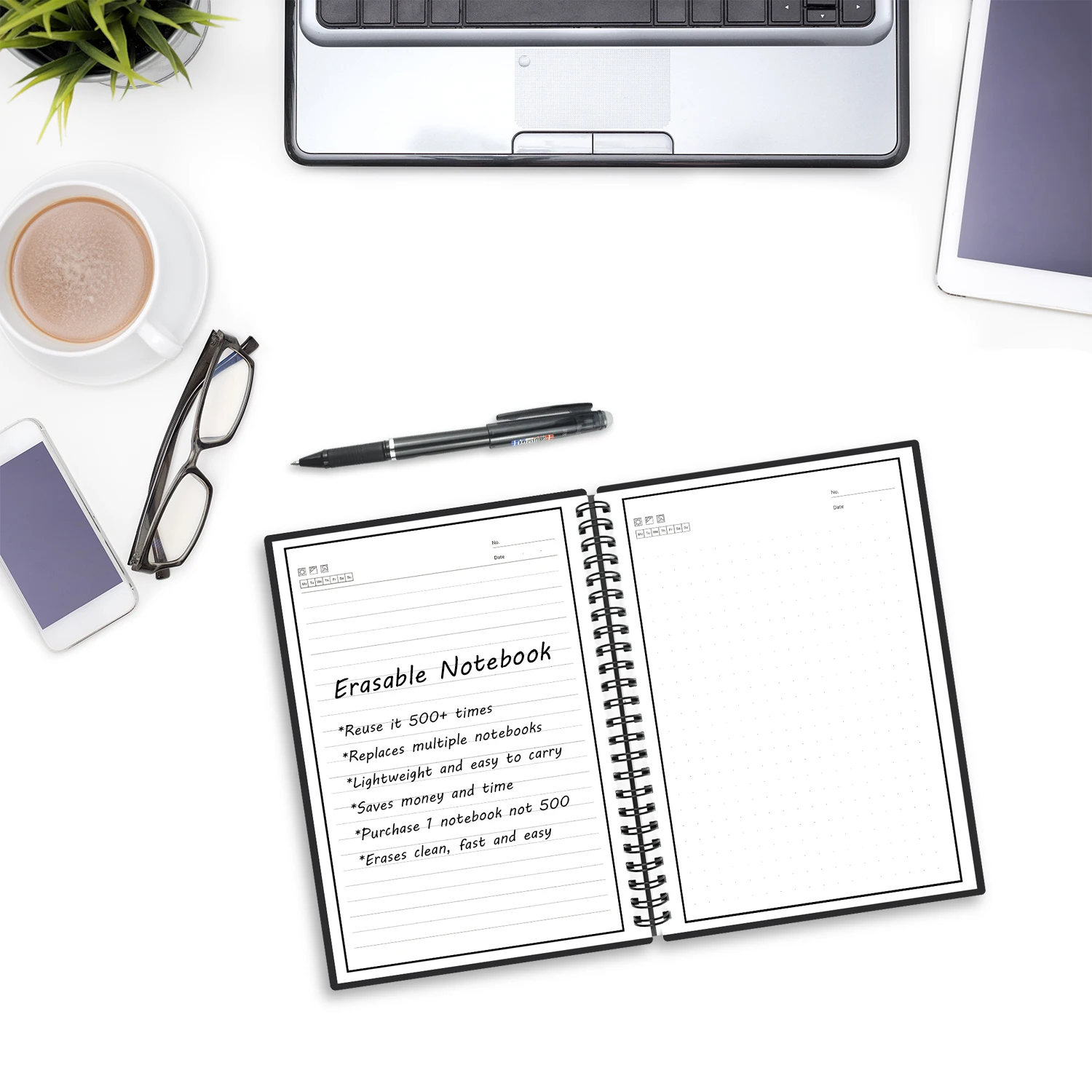 Erasable Notebook Paper Reusable Smart Wirebound Notebook Cloud Storage Flash Storage App Connection Notepad Lined With Pen