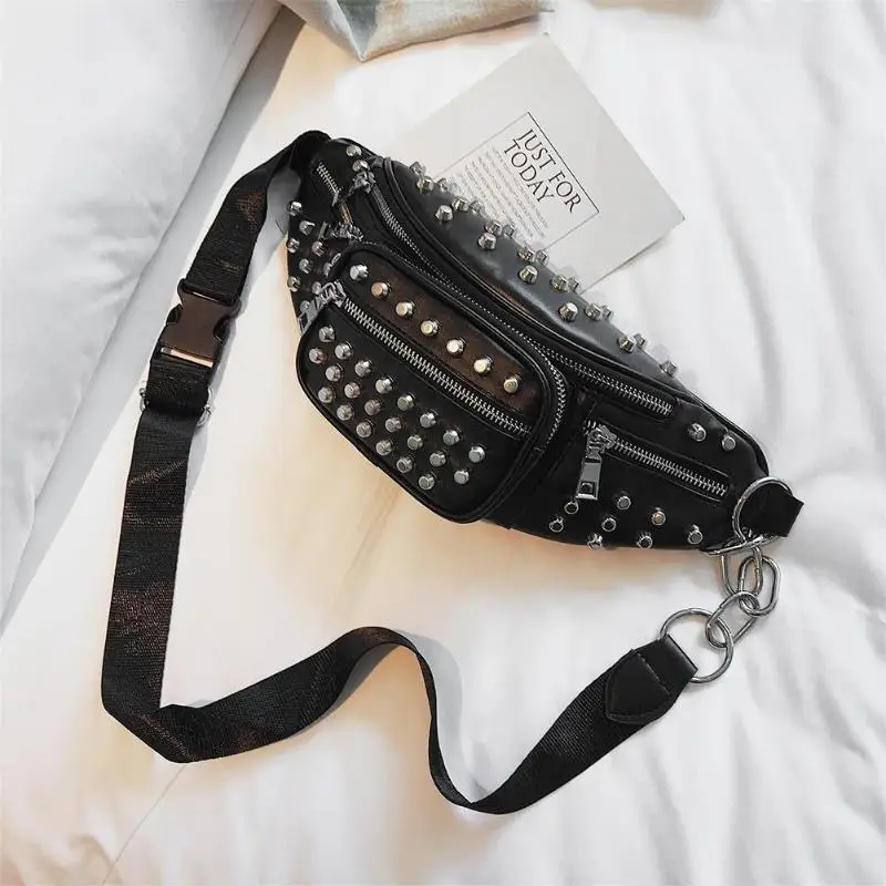 Заклепки сумка, носимая на поясном ремне или через плечо Дамские туфли из pu искусственной кожи Слинг Телефон поясная сумки