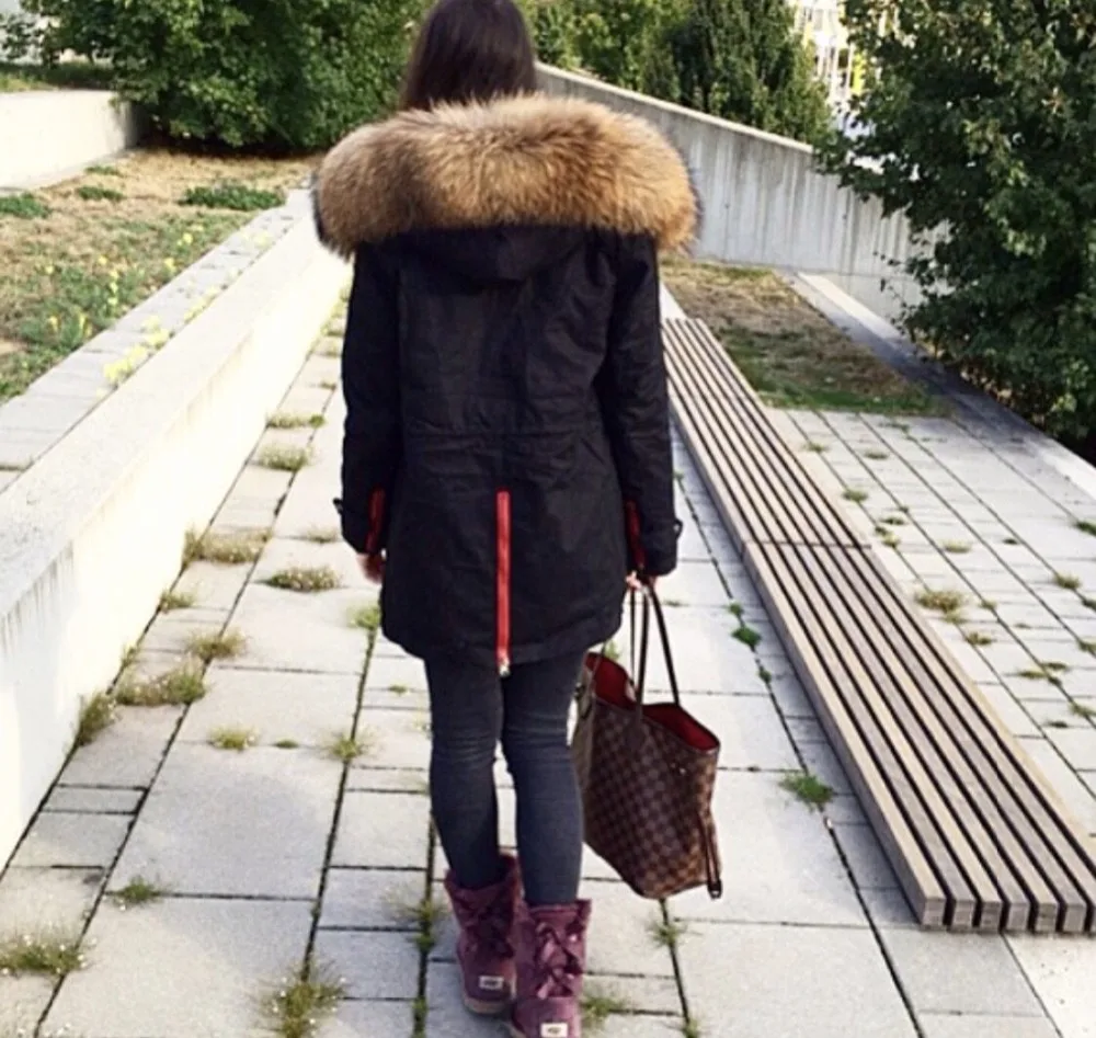 

Real Leather Coat Women's Fur Lined Coat Raccoon Fur Collar Double Face Biker Jacket natural raccoon fur collar shearing jacket