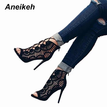 

Aneikeh Summer Sandals Women Pumps Open-toed Women High Heels Shoes Fashion Serpentine Pattern Belt 11cm Thin Heels Party Shoe
