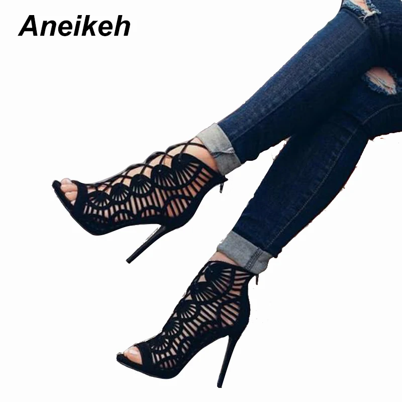 melhor Sandálias de Verão Mulheres Bombas Open toed Aneikeh Mulheres Sapatos de Salto Alto Moda Serpentina Cinto 11 cm Saltos Finos sapato festa