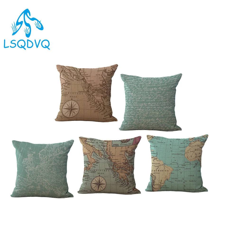 

Vintage Style Decorative Throw Pillow Retro World Map Cotton Linen Cushion Cover Case Cushion Cover For Sofa Home Car Cojines