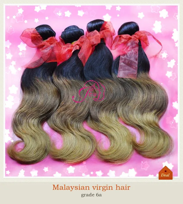 

Hot! Ombre Hair Extensions 6A malaysia Virgin Hair Body Wave Three Tone 3-4 pcs 1B #4 #27 Human Hair Weaves